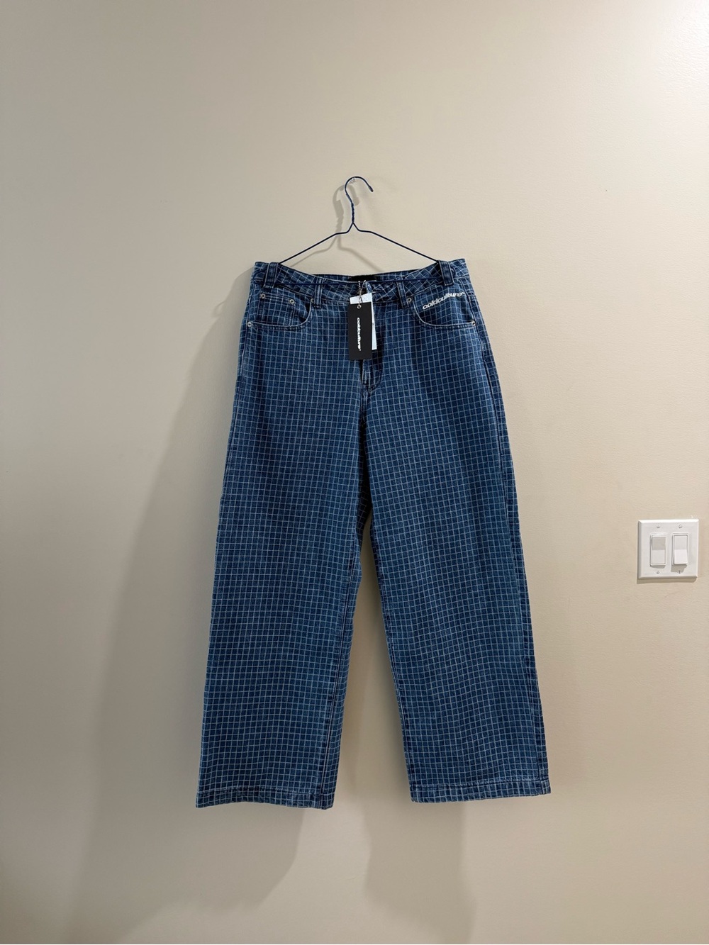 Cold Culture Wide Leg Grid-Pattern Jeans - Blue